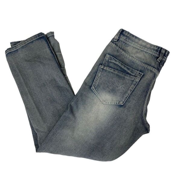 Mens True Rock Jeans Distressed Thrashed Patches Tag Size 34 Light Stone Wash - Picture 10 of 12